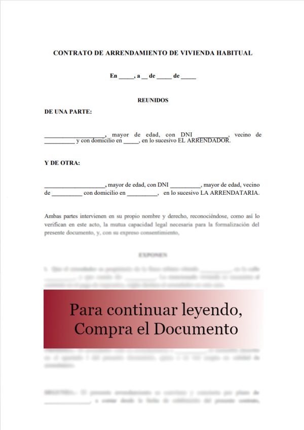 Modelo contrato arrendimiento vivienda habitual