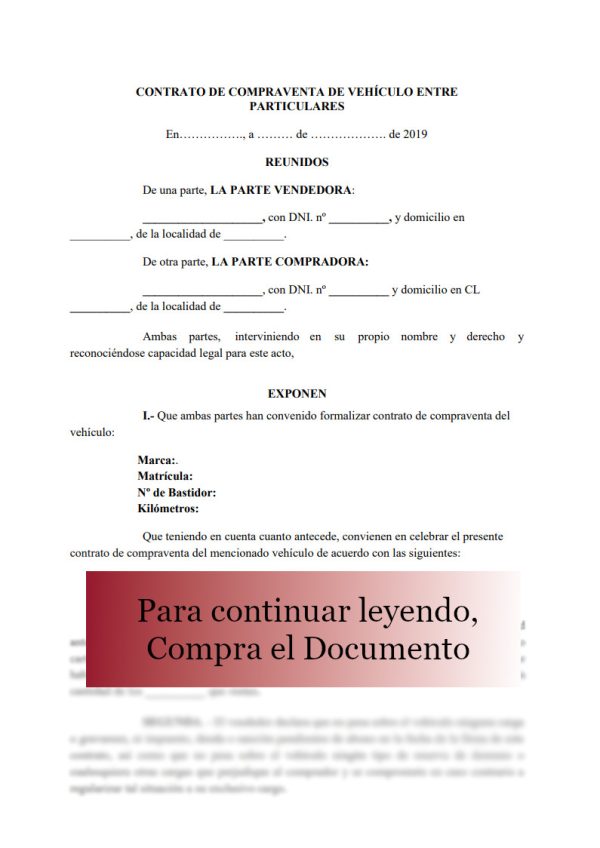 Modelo contrato Compreventa Vehiculo entre particulares