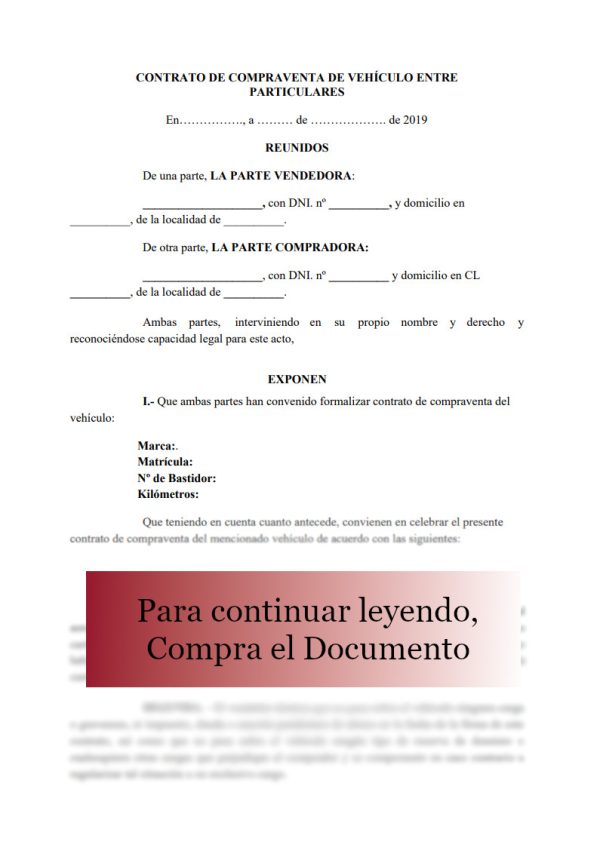 Modelo contrato Compreventa Vehiculo entre particulares con averias